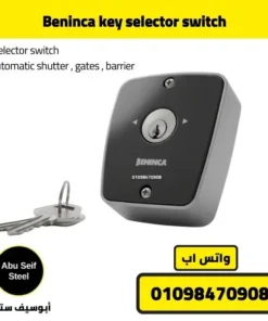 Angled view of Beninca key selector switch showing enclosure depth and lock position.