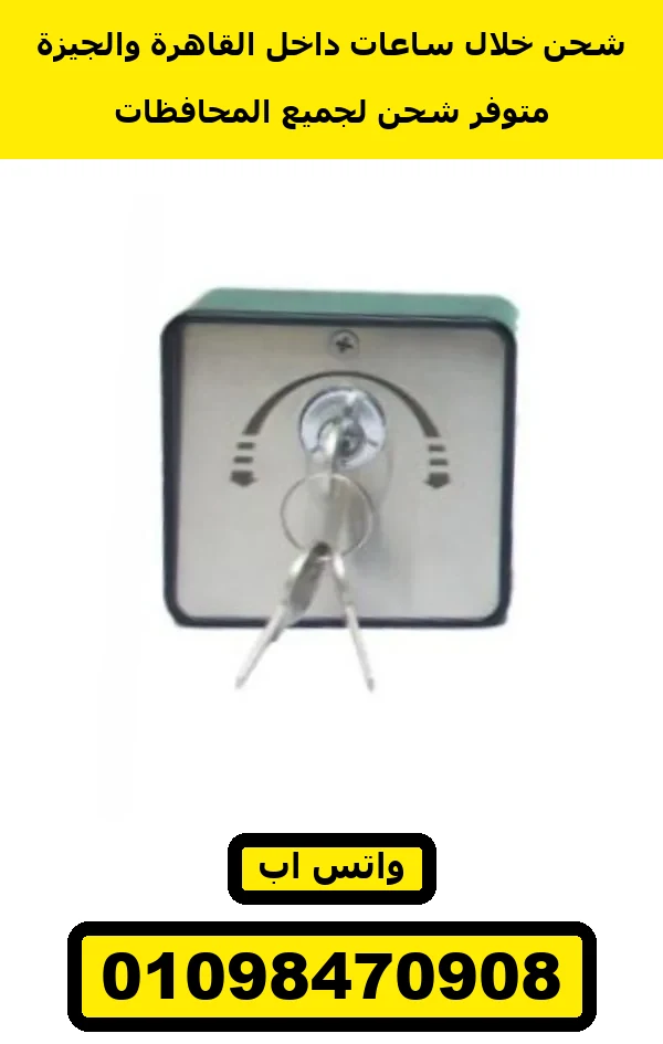 مفتاح باب أوتوماتيك معدن فضي بإطار أخضر وقوس حوالين فتحة المفتاح — metal key selector switch