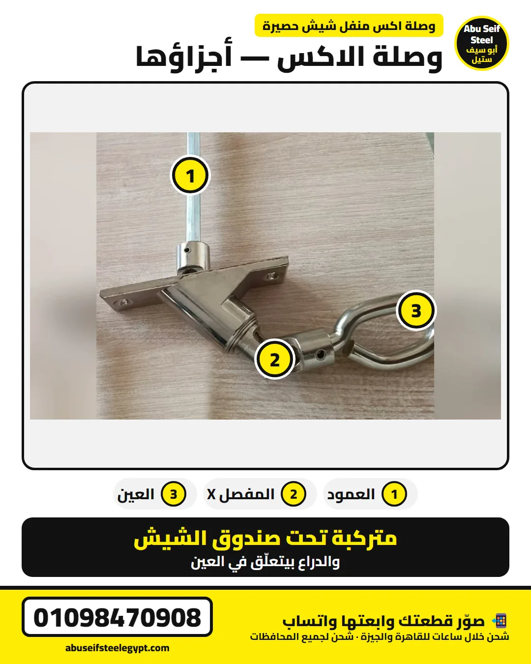 وصلة اكس منفل شيش حصيرة وأجزاؤها: العمود والمفصل X والعين — صورة حقيقية | roller shutter cardan joint parts photo